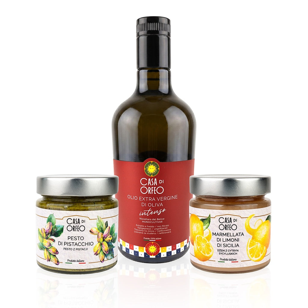 Aromen des Südens – Sizilianisches Geschenkset mit INTENSO Olivenöl, Pistazienpesto und Zitronenmarmelade – Bild 3