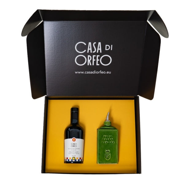 Italienisches Geschenk – natives Olivenöl extra (EVO) + Oliera Lattina Verde 300 ml