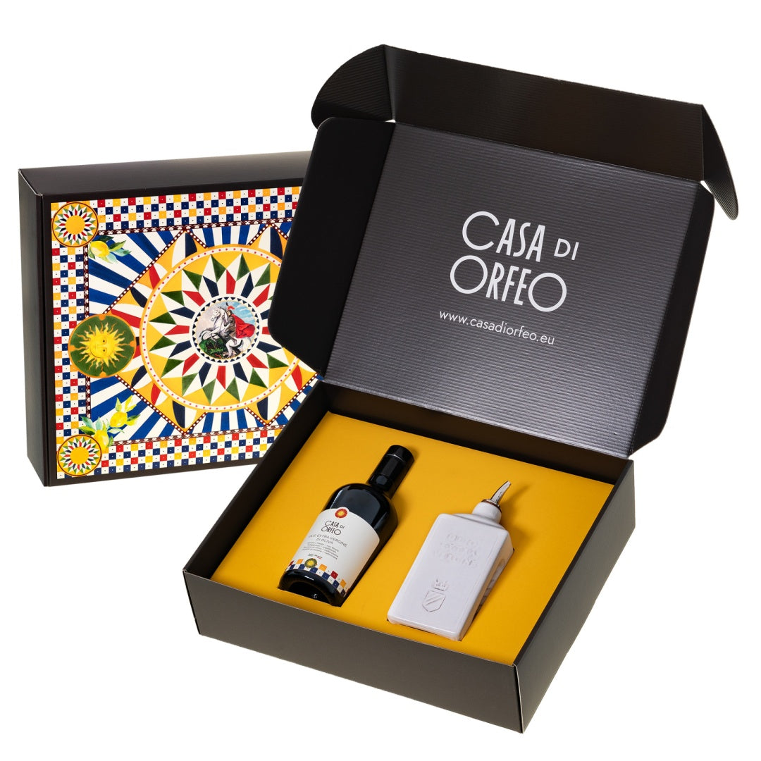Italienisches Geschenk – natives Olivenöl extra (EVO) + Oliera Lattina Bianco 300 ml
