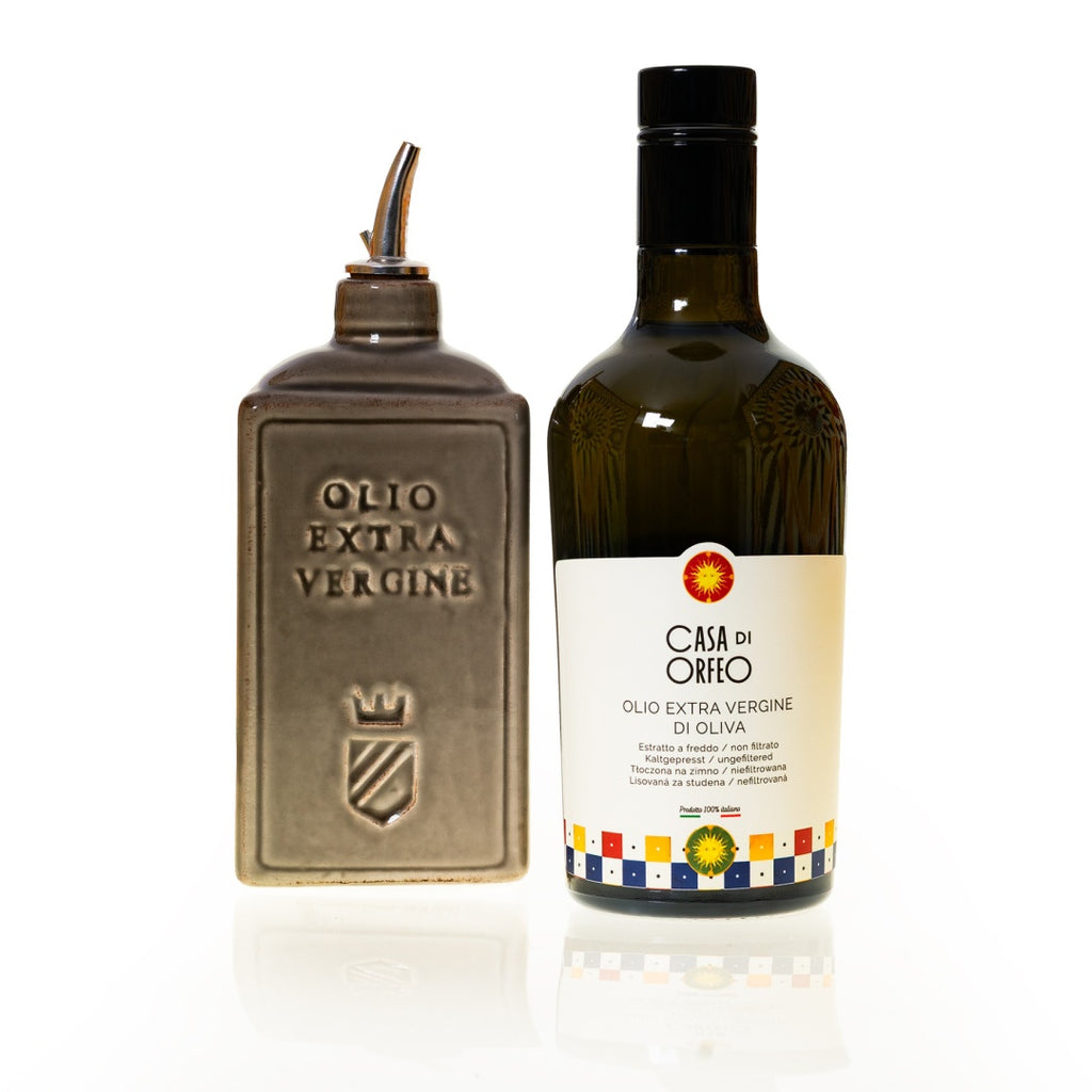 Italienisches Geschenk – natives Olivenöl extra (EVO) + Oliera Lattina Argilla 300 ml