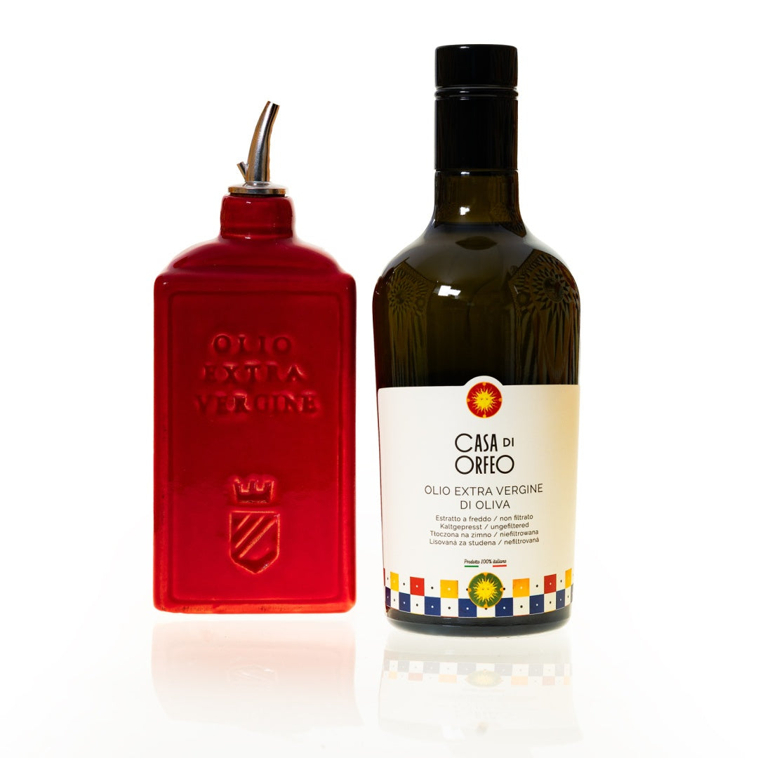 Italienisches Geschenk – natives Olivenöl extra (EVO) + Oliera Lattina Rosso 300 ml