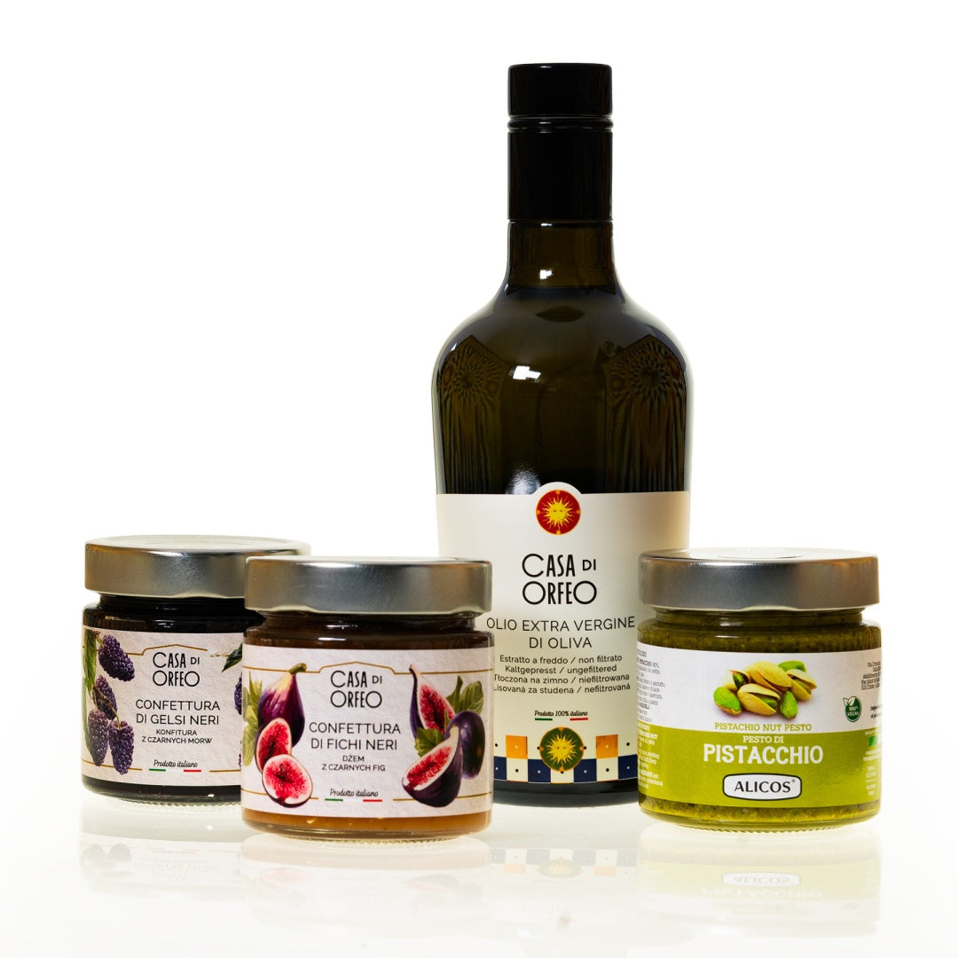 Sizilianischer Garten – natives Olivenöl extra (EVO) + Feigen-, Maulbeer- und Pistazienpesto