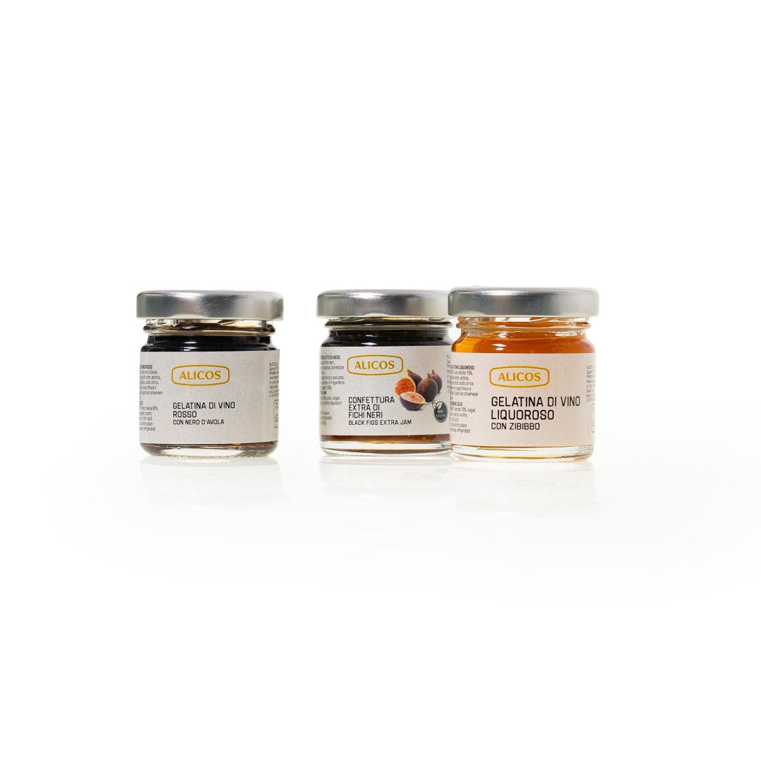 Set – Rotwein-Gelee, Feigenkonfitüre und Likörwein-Gelee 3 × 40 g