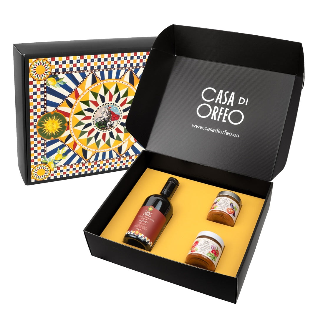 Pomodori di Sicilia – Sizilianisches Geschenkset mit INTENSO Olivenöl und Bruschetta – Bild 1