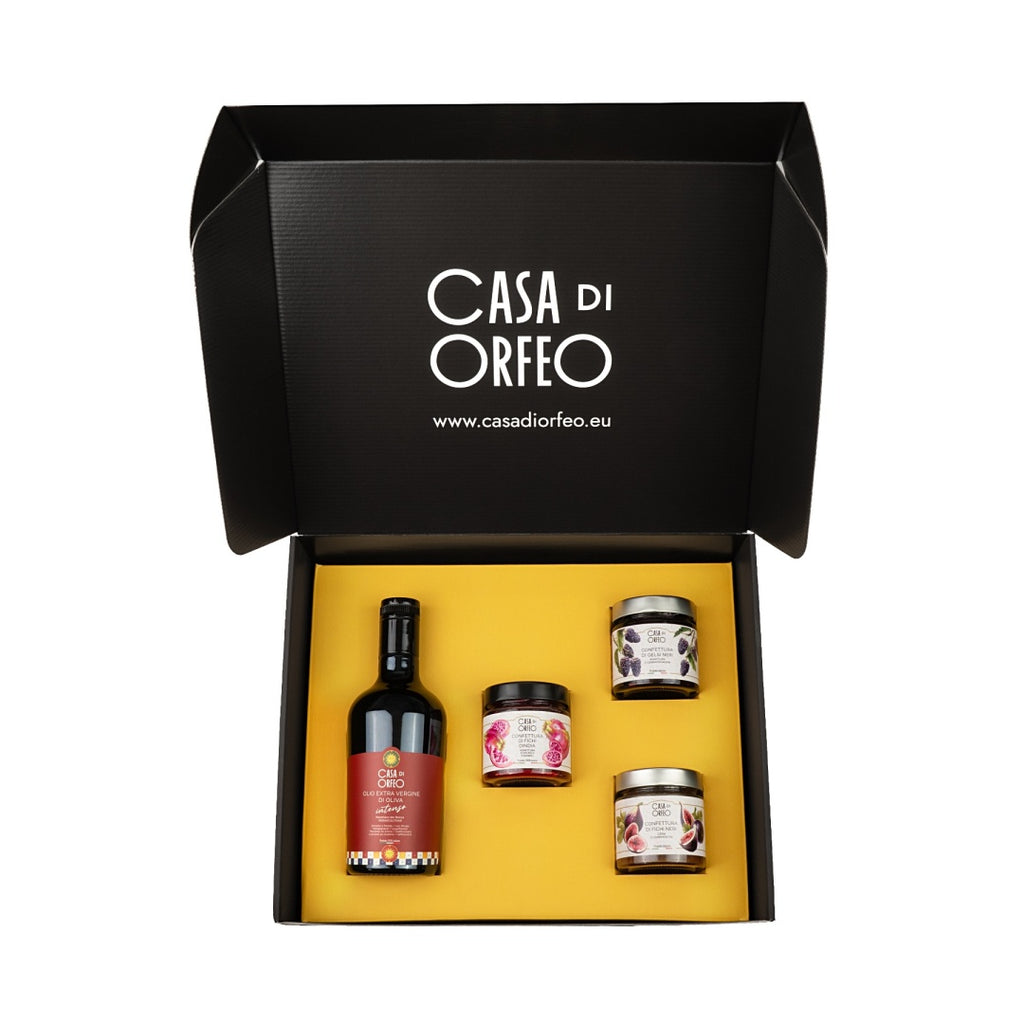 Sizilianischer Obstgarten – Geschenkset mit INTENSO Olivenöl und drei Konfitüren – Bild 2