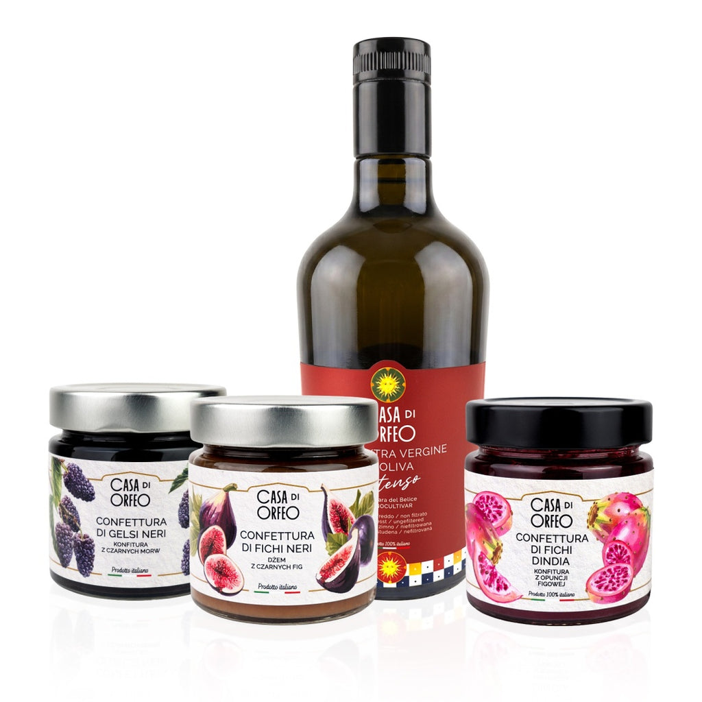 Sizilianischer Obstgarten – Geschenkset mit INTENSO Olivenöl und drei Konfitüren – Bild 3