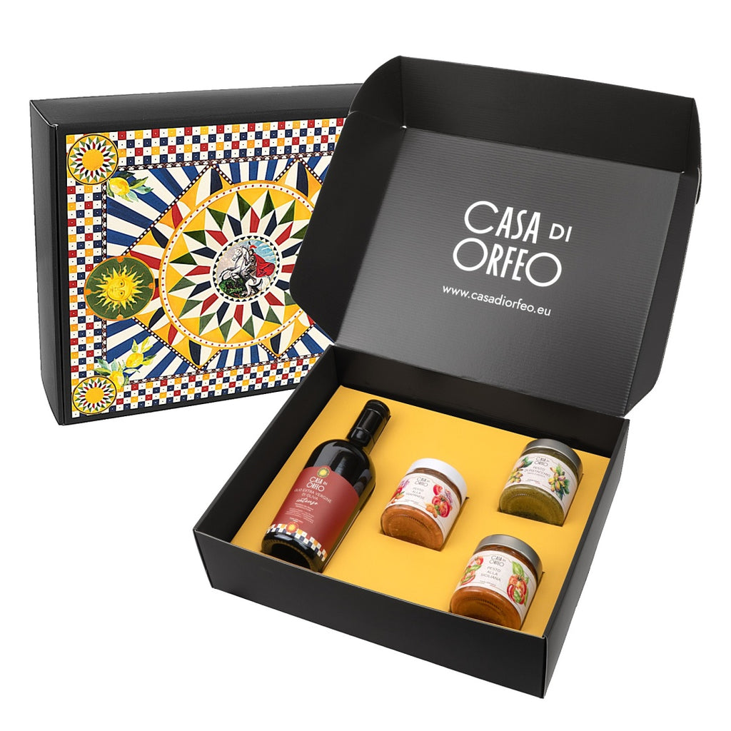 Sizilianisches Mittagessen – Geschenkset mit INTENSO Olivenöl und drei Pestos – Bild 1