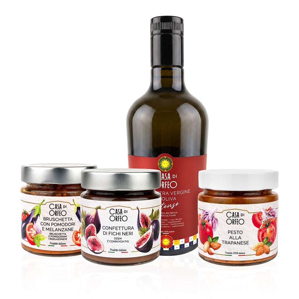 Süßes und herzhaftes Sizilien – Geschenkset mit INTENSO Olivenöl, Konfitüre, Bruschetta und Pesto – Bild 2